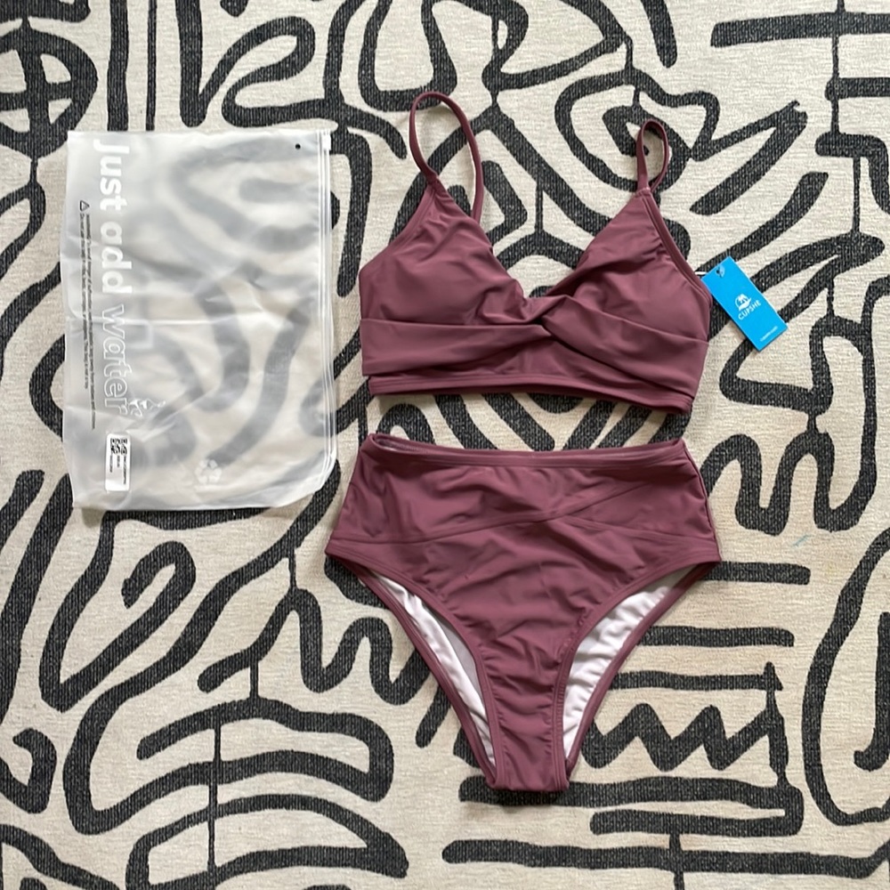 Twist-Front Bralette & Spliced High Waist Bikini